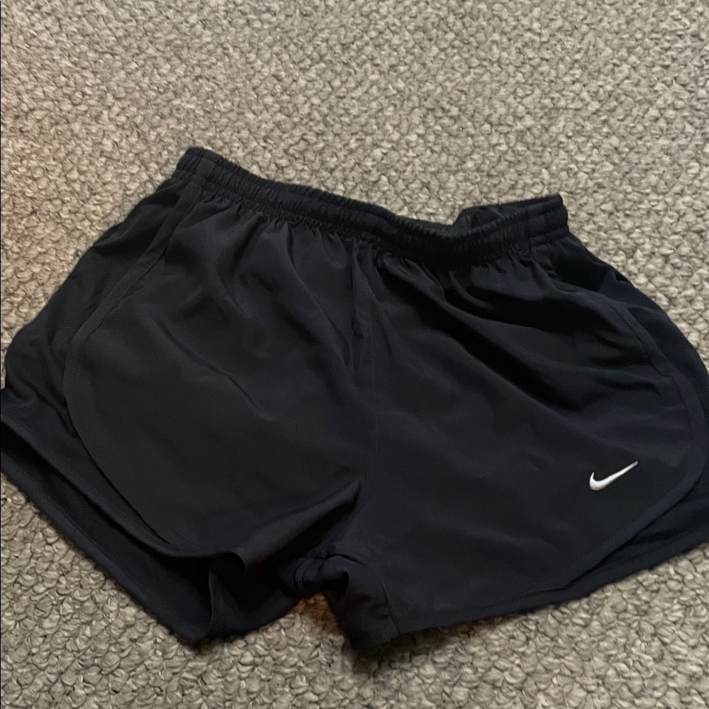 Nike Women's Black Athletic Shorts with White Swoosh